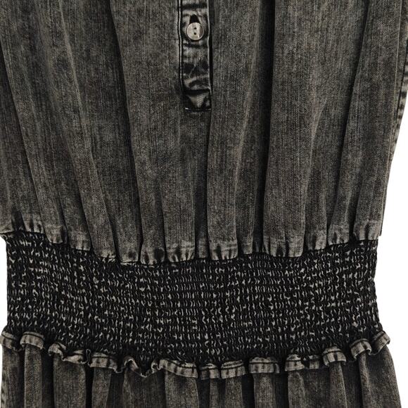 Rails Amina Mini Dress Size XS Black Acid Wash Tencel Denim Smocked Waist Boho - Picture 6 of 12